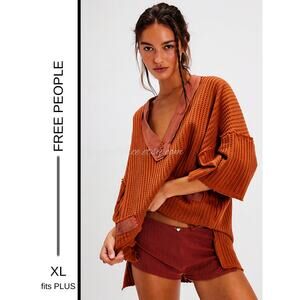 MSRP: $88 ✨Free People Happy Mix Tunic Pullover – XL-PLUS | Oversized Cinnamon ✨